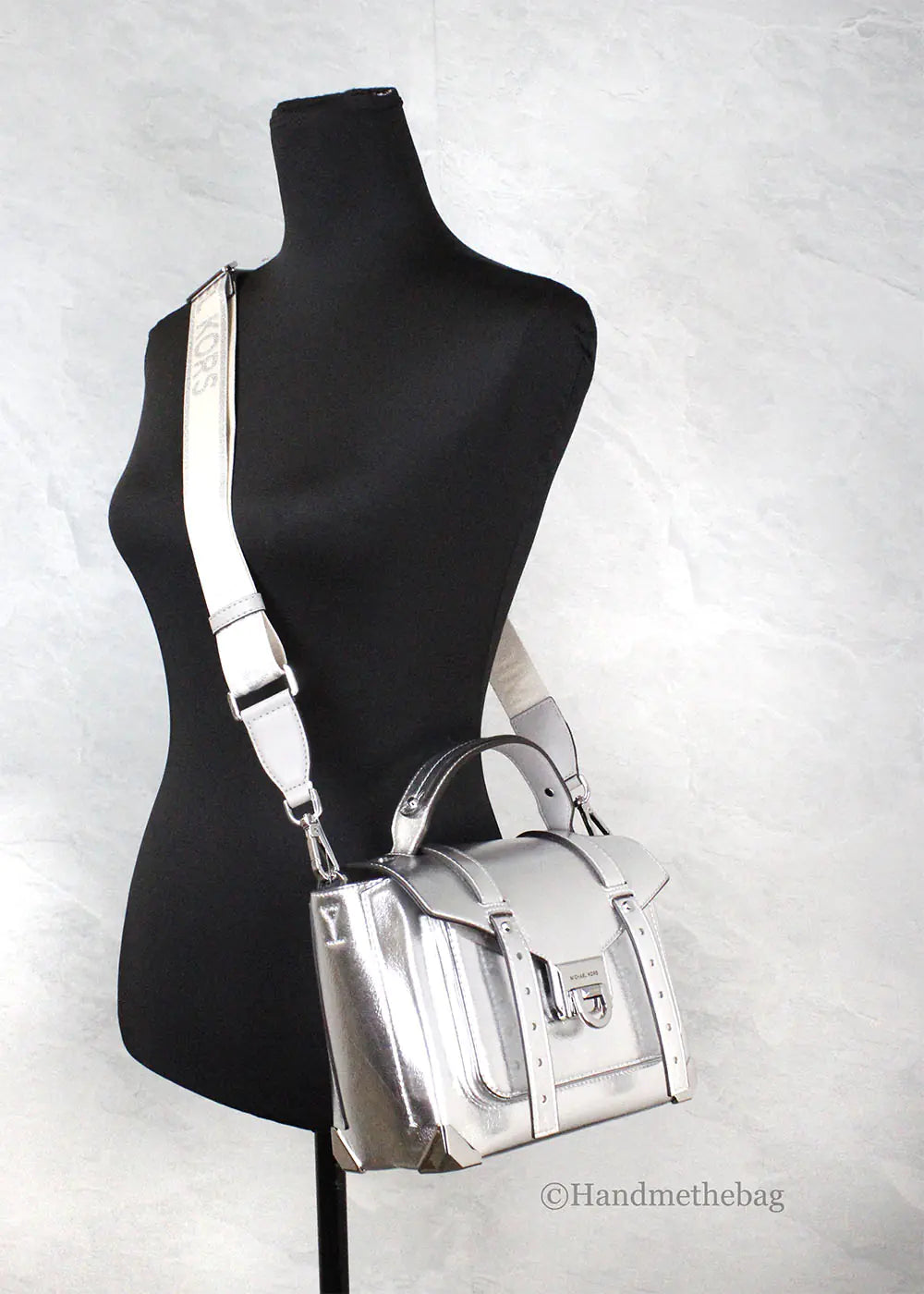 Michael Kors Manhattan Medium Metallic Silver Convertible Satchel