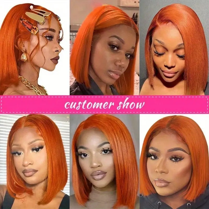 Straight Ginger Orange Bob Wigs Human Hair13x4