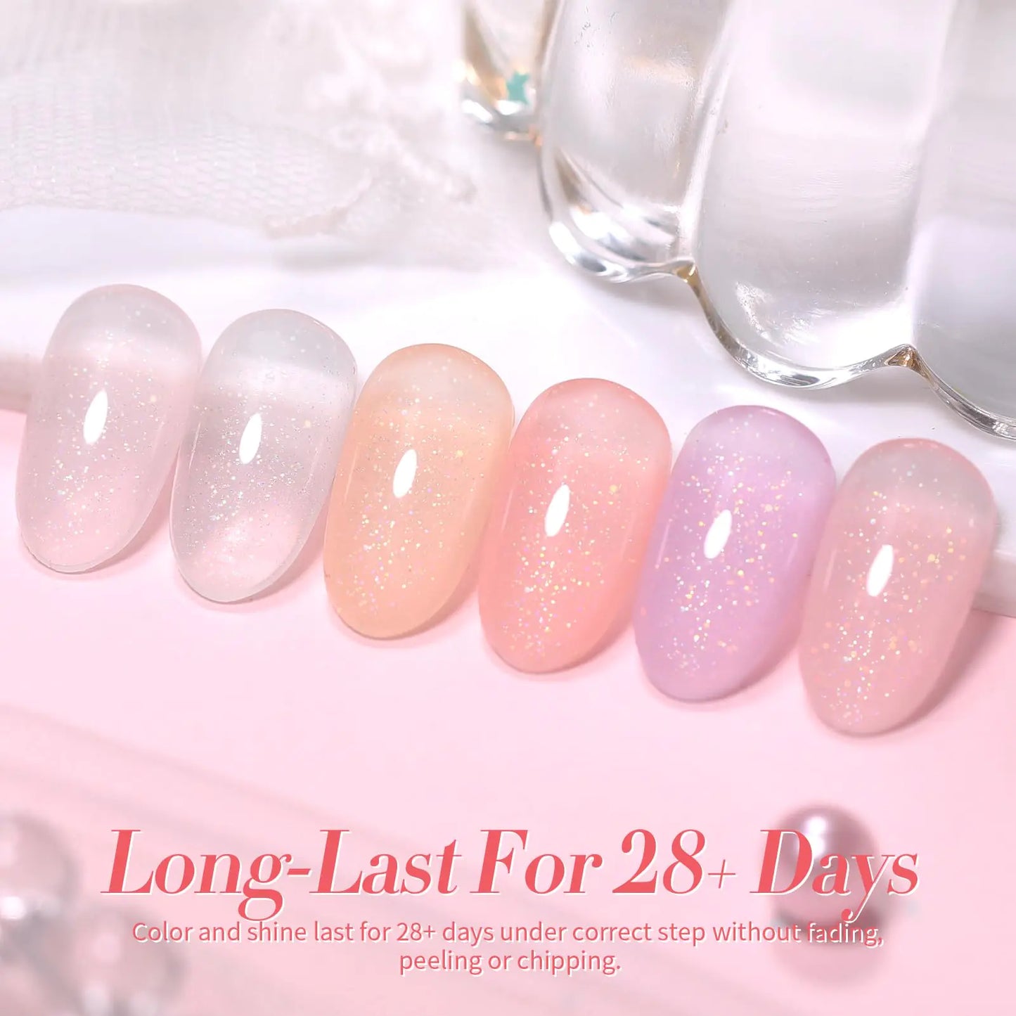 Born Pretty Jelly Nude Pink Gel Nail Polish Glitter Gel Polish Milky Sheer Shimmer Iridescent Holographic Gel Nail Polish Crystal Transparent Translucent Natural Gel Polish jelly pink glitter series