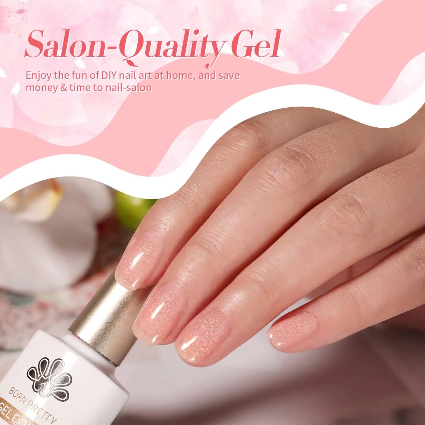 Born Pretty Jelly Nude Pink Gel Nail Polish Glitter Gel Polish Milky Sheer Shimmer Iridescent Holographic Gel Nail Polish Crystal Transparent Translucent Natural Gel Polish jelly pink glitter series