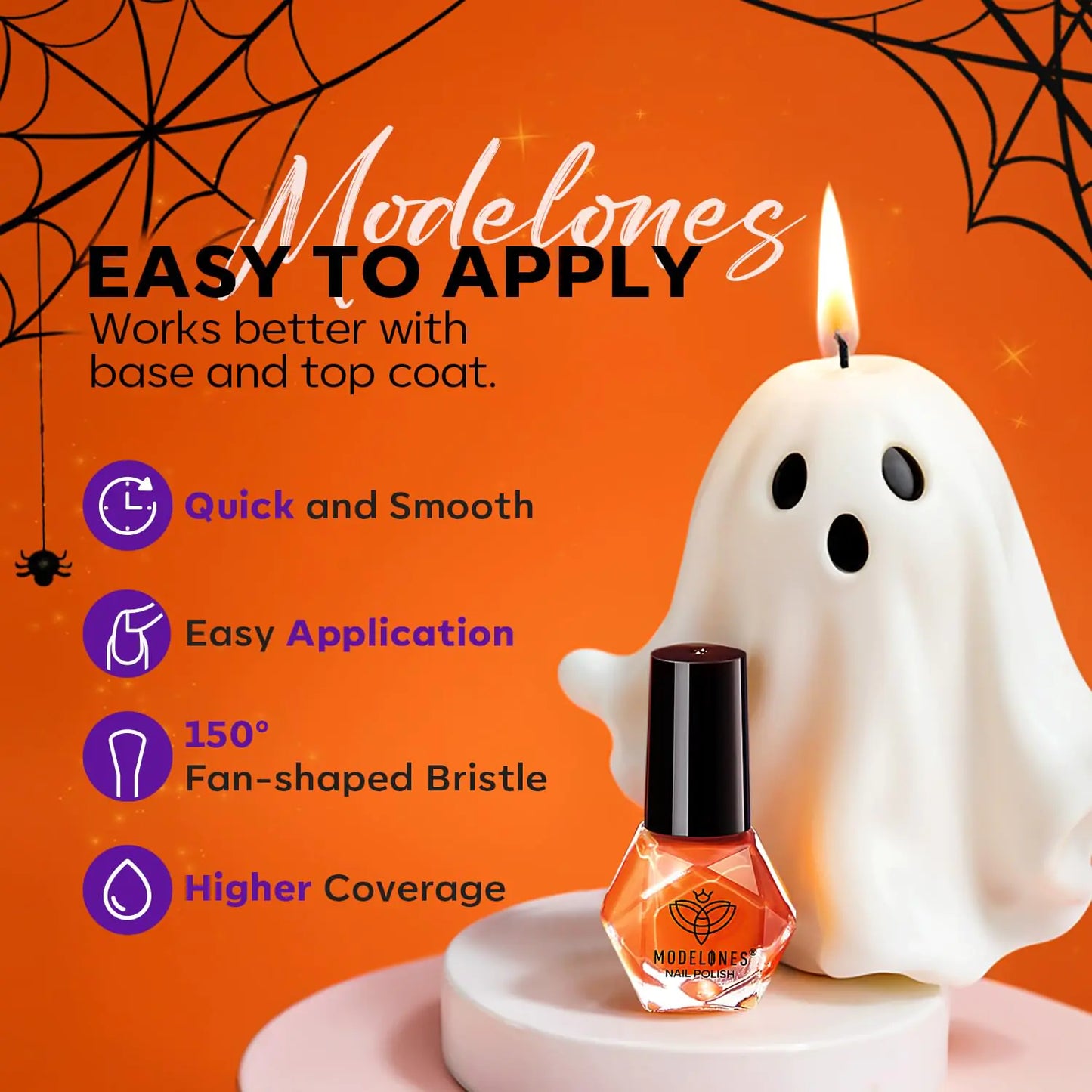 modelones Halloween Nail Polish Set 6 Colors, Boo-tiful Nightmare Collection with Stickers, Glow in the Dark White Crackle Black Purple Orange Hot Pink Quick Dry Nail Art Kit, Fall Gift for Women A1 Boo-tiful Nightmare