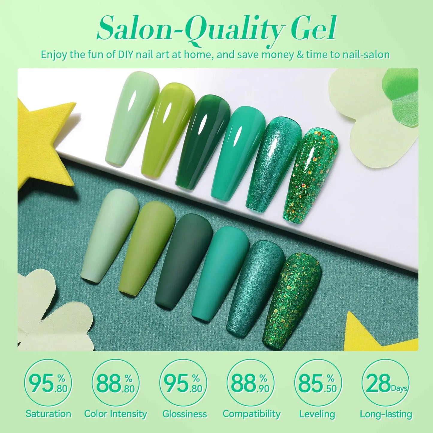 Born Pretty Green Gel Nail Polish, Christmas Carnival Evergreen Gel Nail Polish Set, Glitter Green Sparkle Gel Polish Nail Art Varnish Manicure Collection St. Patrick's Day 6PCS green forest