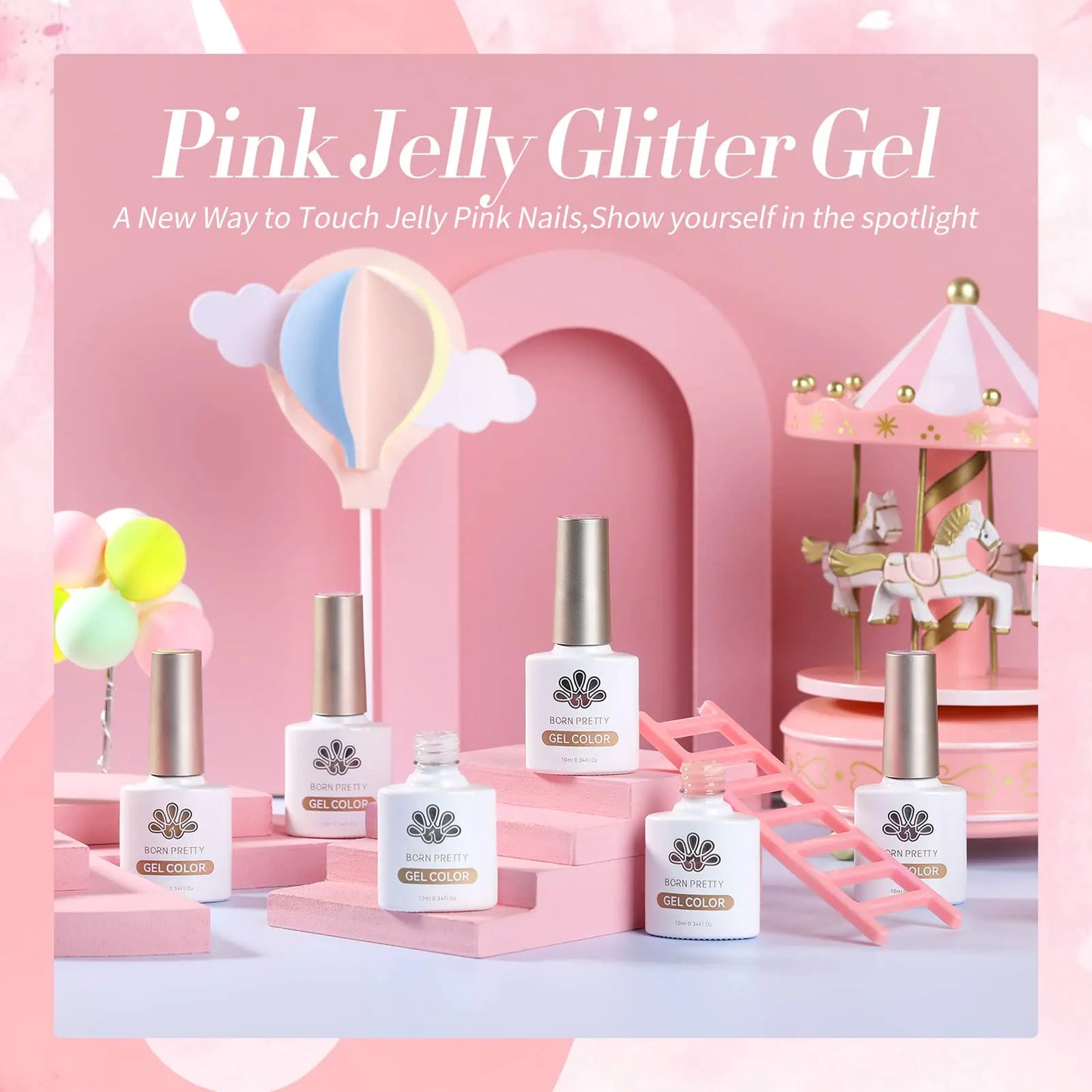 Born Pretty Jelly Nude Pink Gel Nail Polish Glitter Gel Polish Milky Sheer Shimmer Iridescent Holographic Gel Nail Polish Crystal Transparent Translucent Natural Gel Polish jelly pink glitter series