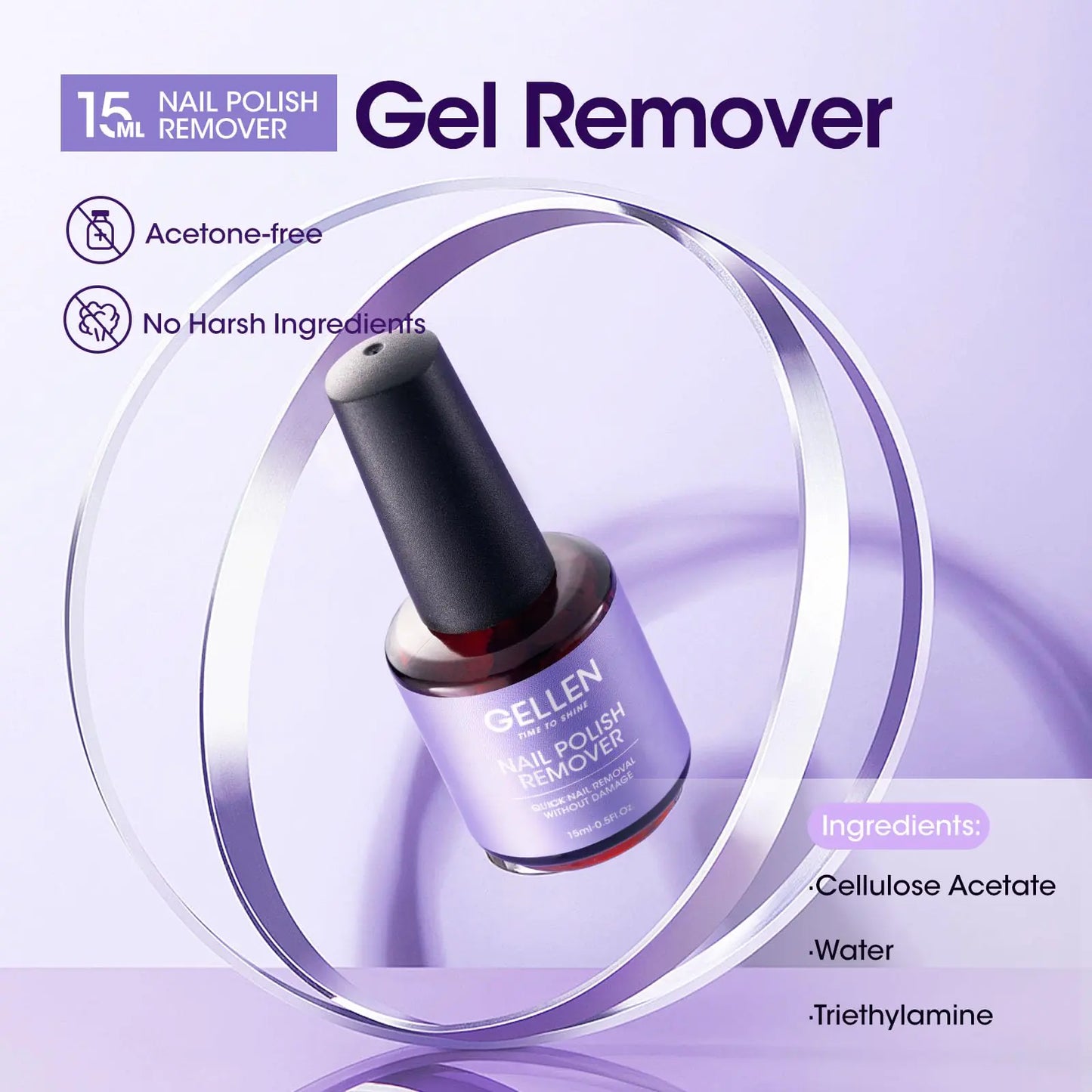 Gellen Gel Nail Polish Remover, 1pc Gel Polish Remover for Nails, Quick & Easy Nail Gel Remover in 2-5 Minutes, No Need Soaking Or Wrapping -15ml