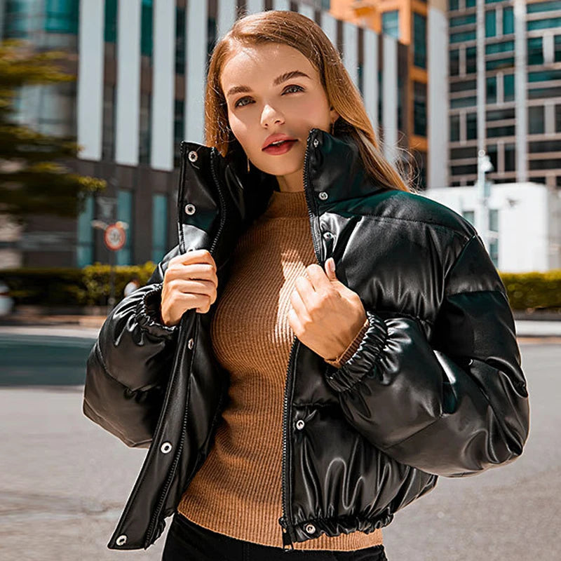 2023 Winter Thick PU Leather Coats Women