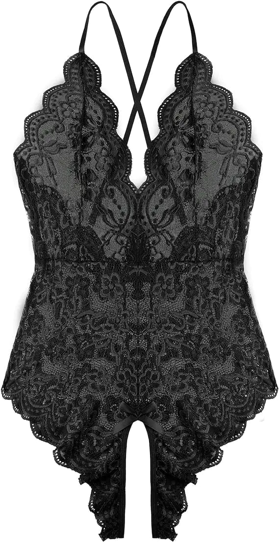 Women One Piece Lingerie Sexy Teddy Lingerie V Neck Sexy Bodysuit Lace Nightie X-Large Black