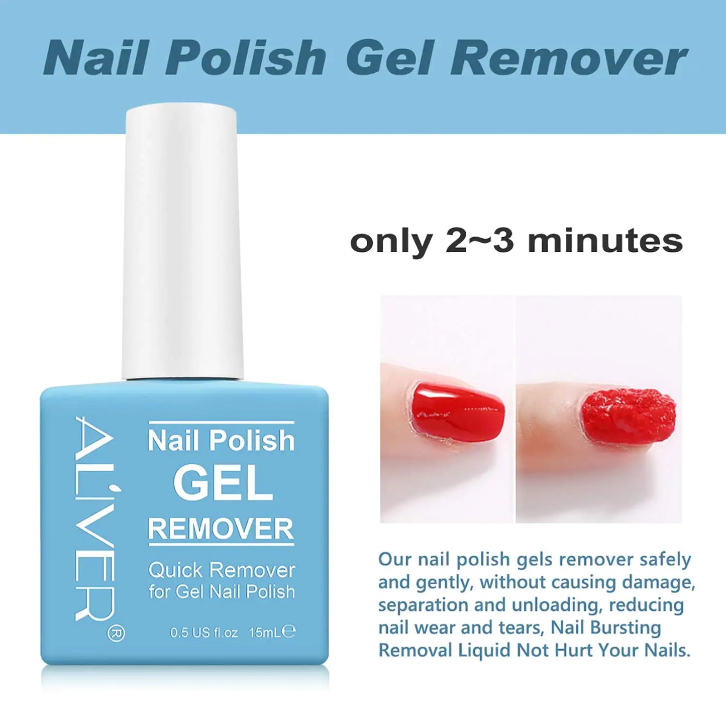 Tudiqe 3 Pack Gel Nail Polish Remover, Ultra-Powerful Professional Nail Polish Remover for Natural, Nail Polish Remover for Gel Nails, Soak-Off Gel Polish in 2-5 Minutes, blue, 1.5 Ounce 0.5 Fl Oz (Pack of 3)