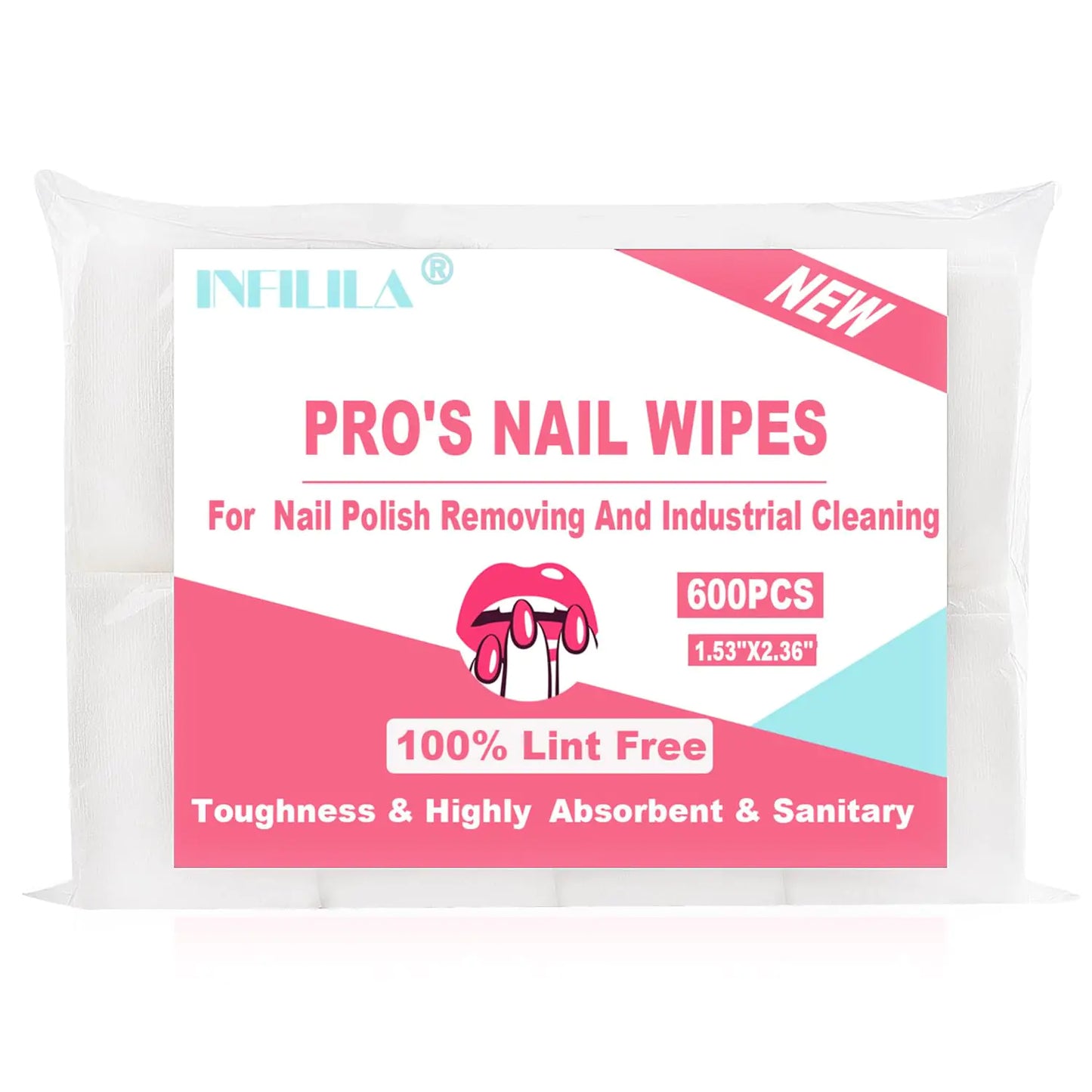 NXJ INFILILA Lint Free Nail Wipes 600PCS Absorbant No Lint Nail Wipes for Gel Nail Natural Wood Pulp Nail Polish Remover Pads for Professional Soak Off Gel Nail Polish Remover & UN-Dry Gel Polish 1.53x2.36 Inch (Pack of 600)