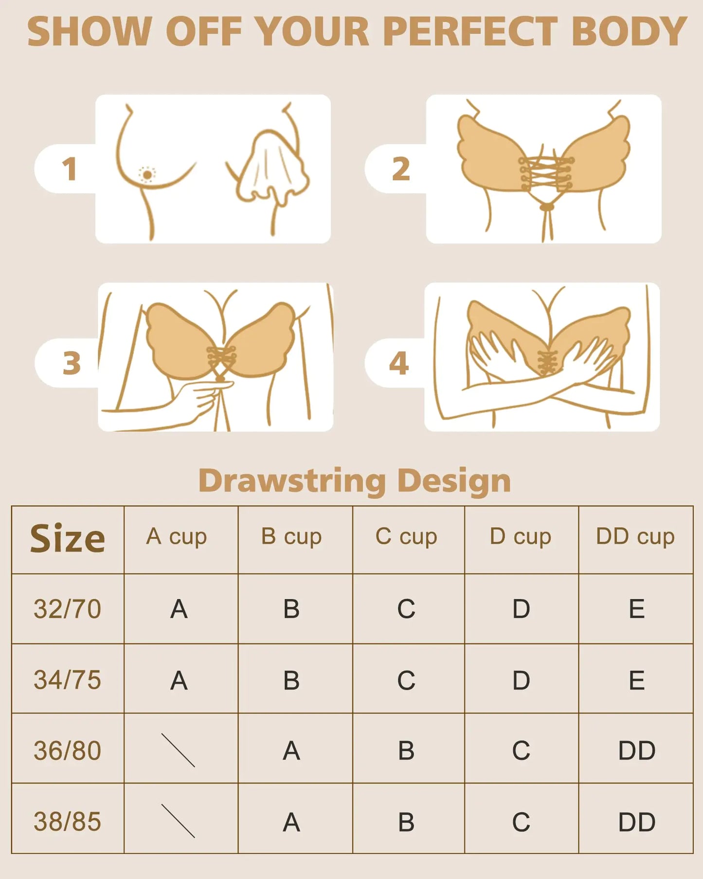 Sticky Bra, Backless Strapless Bra Push Up, Adhesive Invisible Lift Up Bras 2 Pairs DD