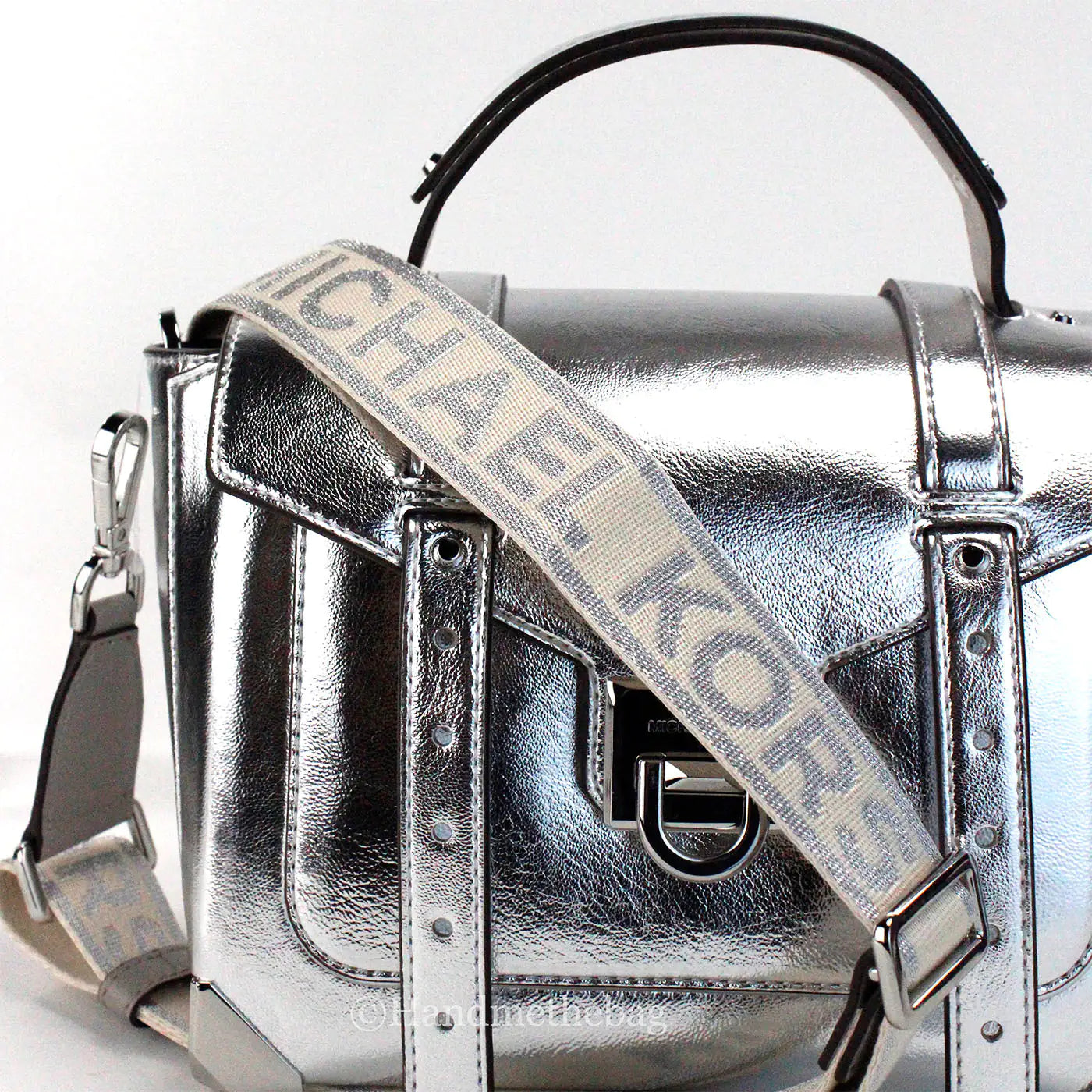 Michael Kors Manhattan Medium Metallic Silver Convertible Satchel