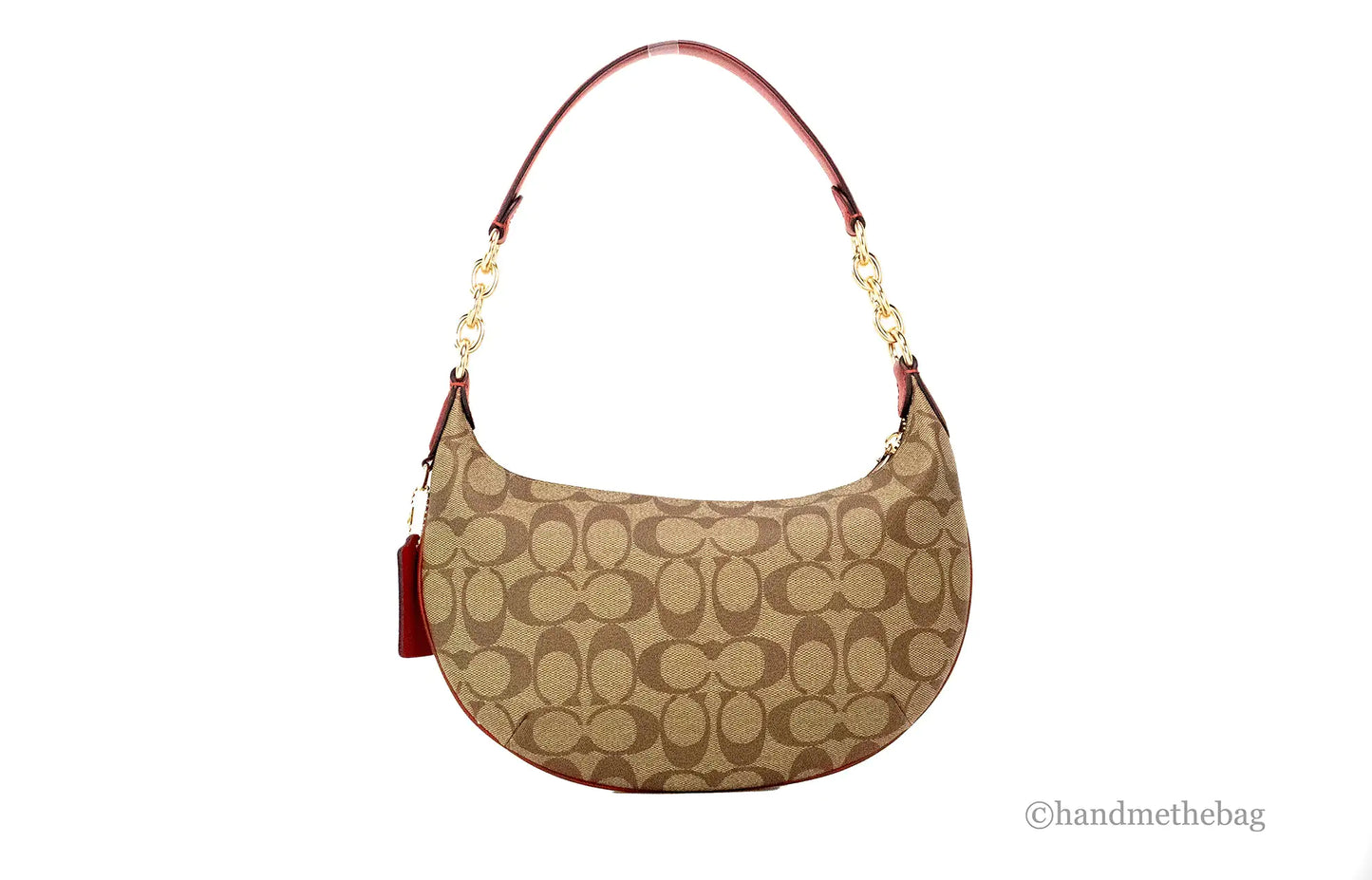 Coach Payton Small Khaki Red Signature Hobo Shoulder Bag