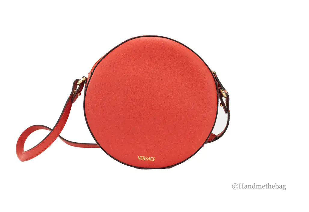 Versace Round Disco Red Leather Camera Case Crossbody Bag