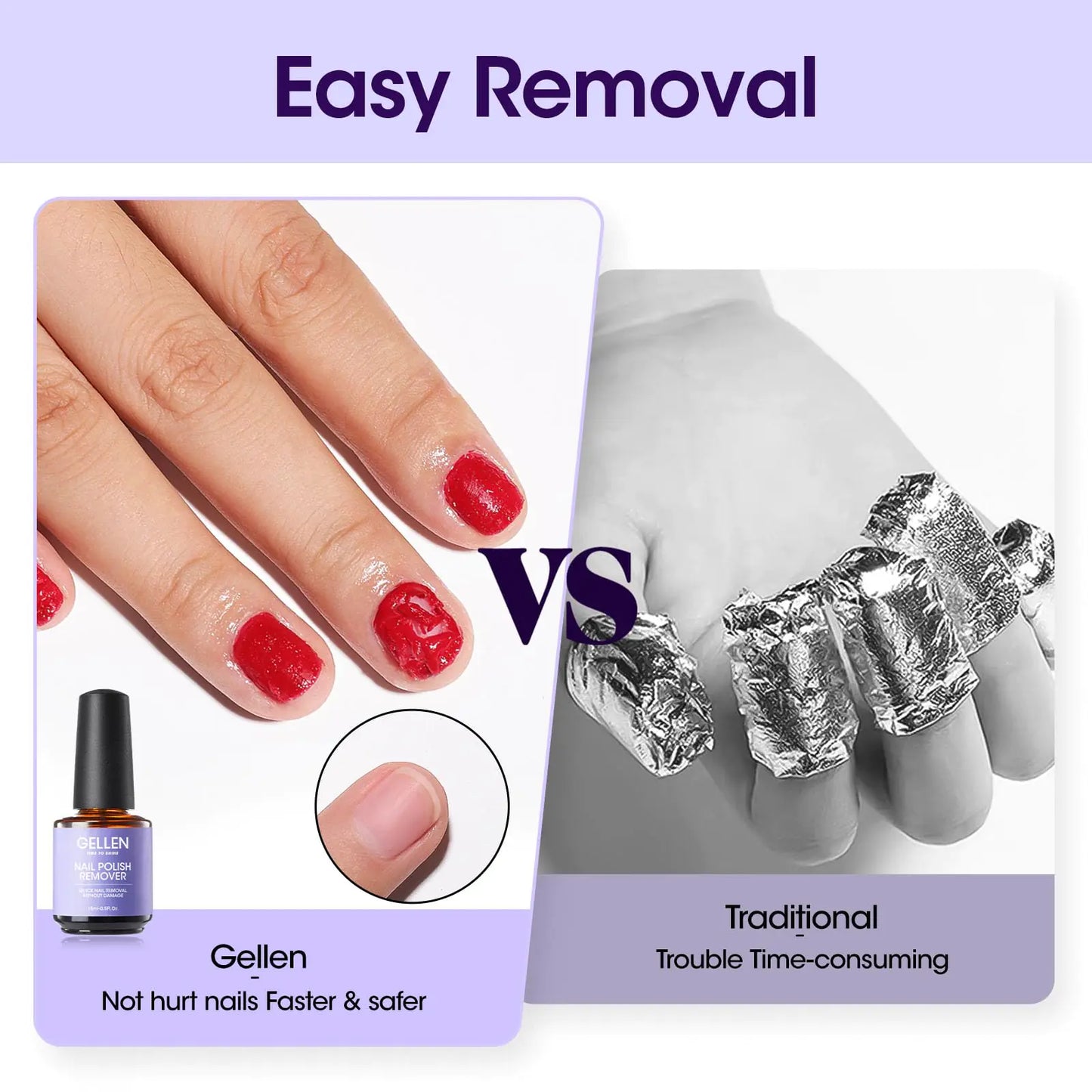 Gellen Gel Nail Polish Remover, 1pc Gel Polish Remover for Nails, Quick & Easy Nail Gel Remover in 2-5 Minutes, No Need Soaking Or Wrapping -15ml