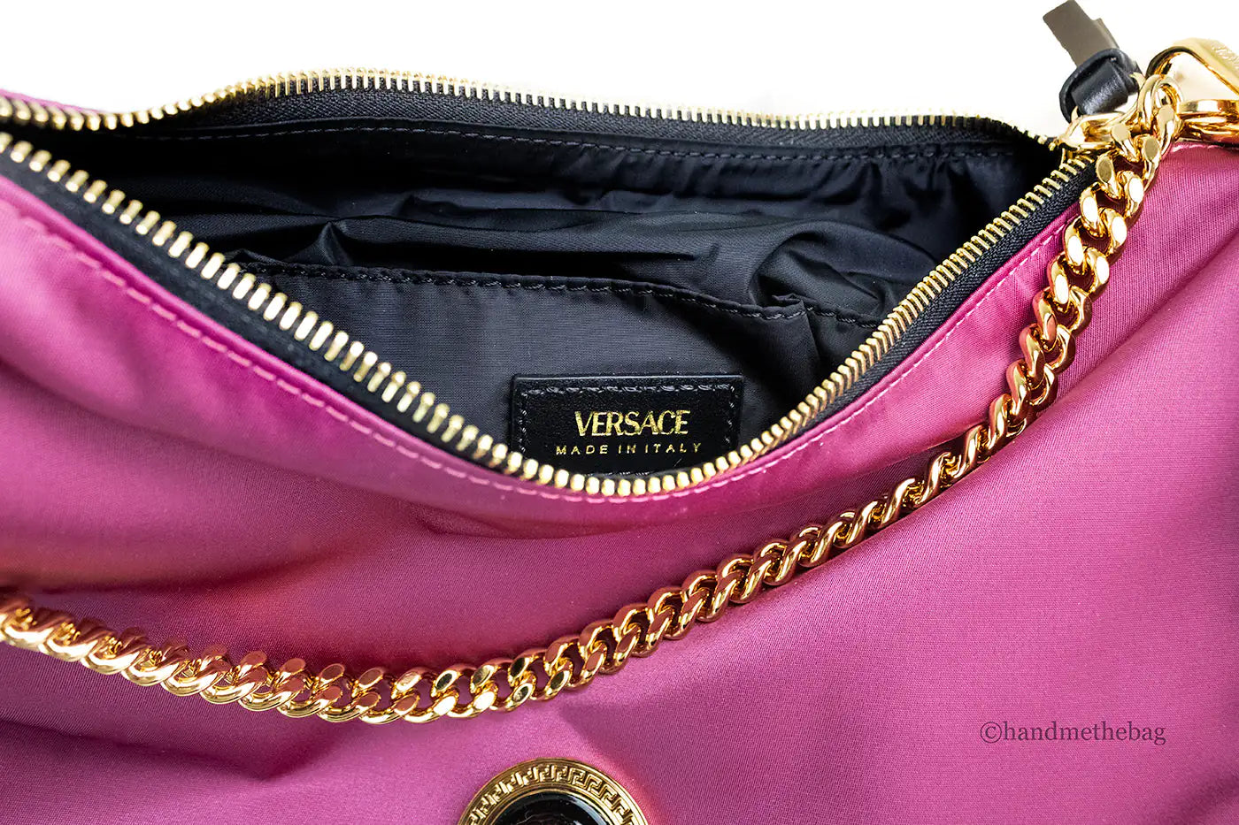 Versace Small Dahlia Nylon Medusa Pendant Crossbody Shoulder Bag