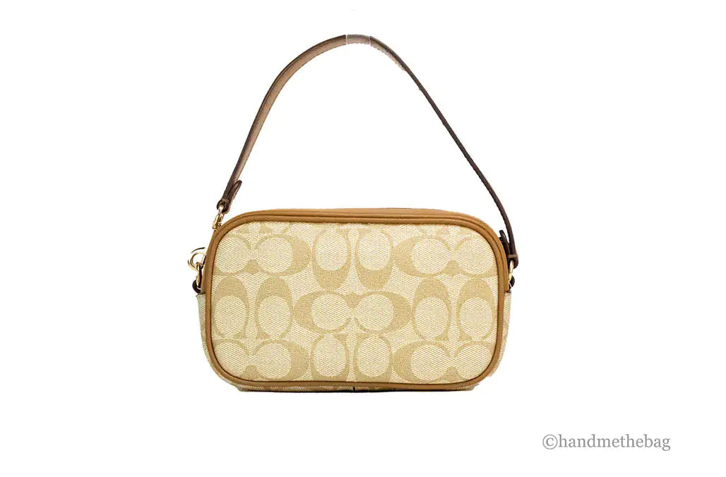 Coach Jamie Mini Light Khaki Saddle Signature Wristlet Bag