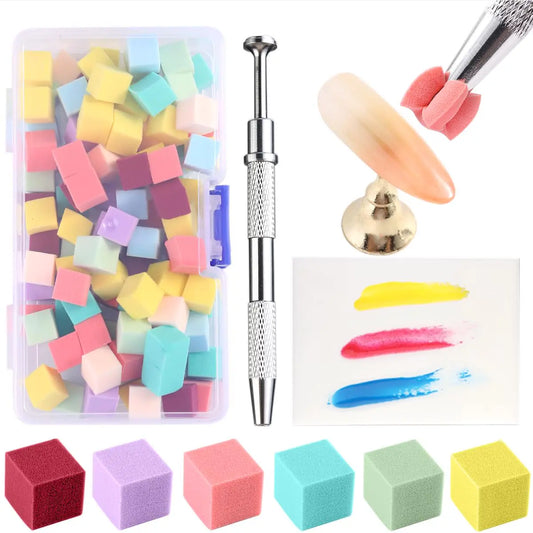 100Pcs Soft Nail Sponges for Ombre Mini Nail Art Sponges With Grabbing Pen Colorful Aura Nail Sponge Set Brush for Gel Nails Gradient Sponge With Disposable Gel Polish Palette Paper Colorful Sponges