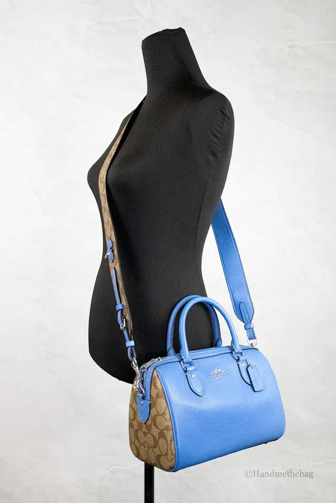 Coach Rowan Mixed Racer Blue Canvas Leather Colorblock Satchel