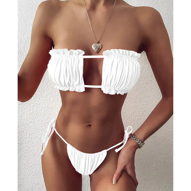 Sexy Pleated Bandeau Swimsuit