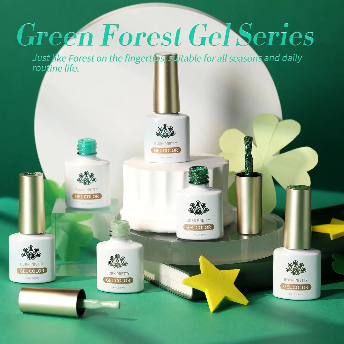 Born Pretty Green Gel Nail Polish, Christmas Carnival Evergreen Gel Nail Polish Set, Glitter Green Sparkle Gel Polish Nail Art Varnish Manicure Collection St. Patrick's Day 6PCS green forest