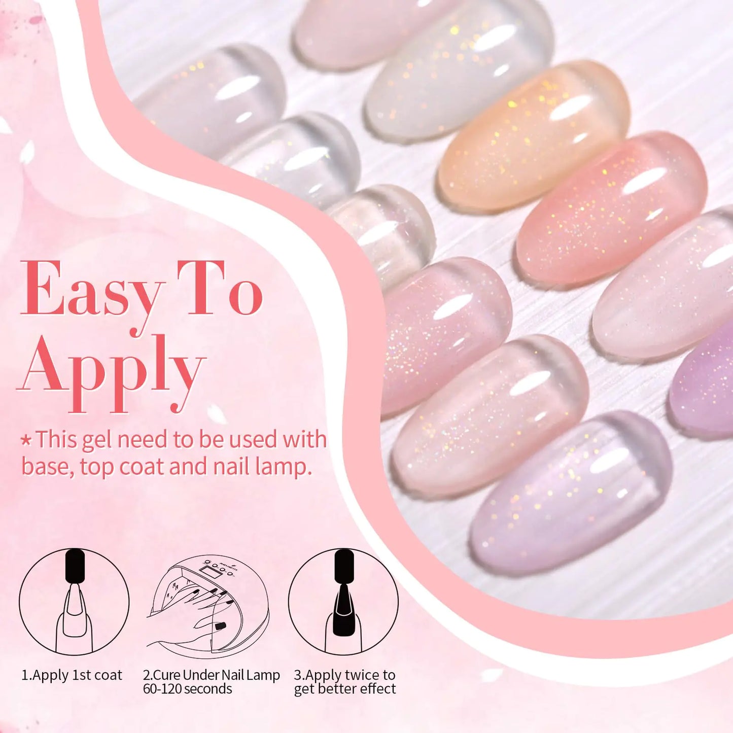 Born Pretty Jelly Nude Pink Gel Nail Polish Glitter Gel Polish Milky Sheer Shimmer Iridescent Holographic Gel Nail Polish Crystal Transparent Translucent Natural Gel Polish jelly pink glitter series