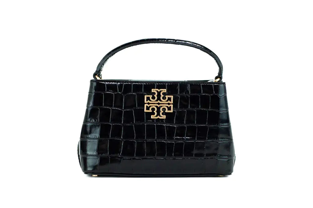 Tory Burch (142566) Small Black Crocodile Embossed Leather Micro Satchel Handbag