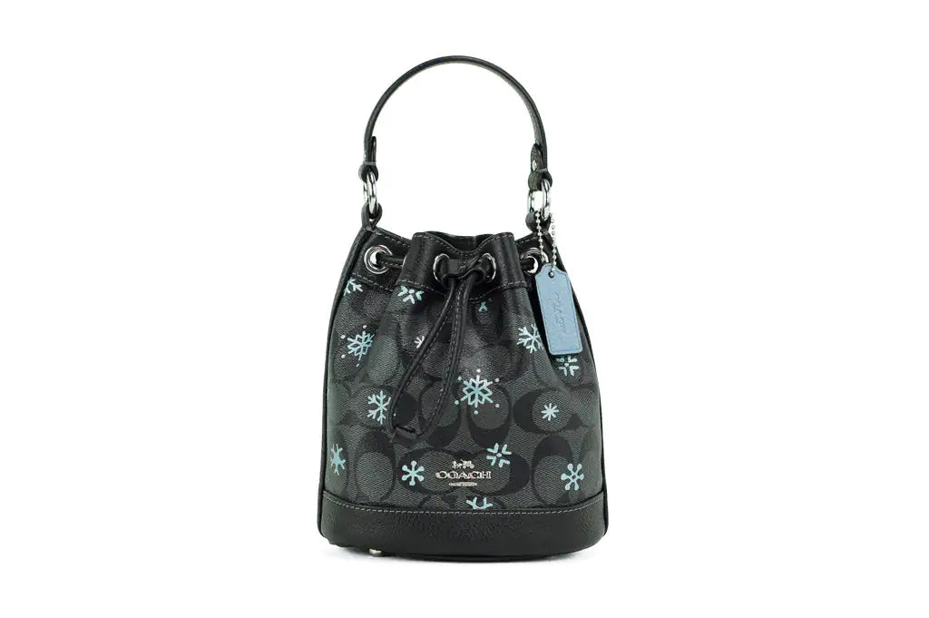 Coach Dempsey 15 Small Snowflake Black Coated Canvas Bucket