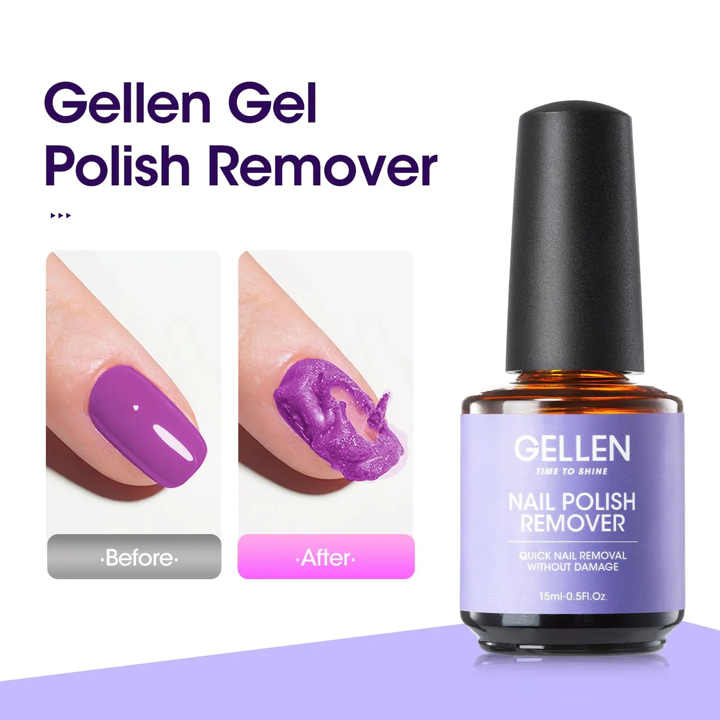 Gellen Gel Nail Polish Remover, 1pc Gel Polish Remover for Nails, Quick & Easy Nail Gel Remover in 2-5 Minutes, No Need Soaking Or Wrapping -15ml