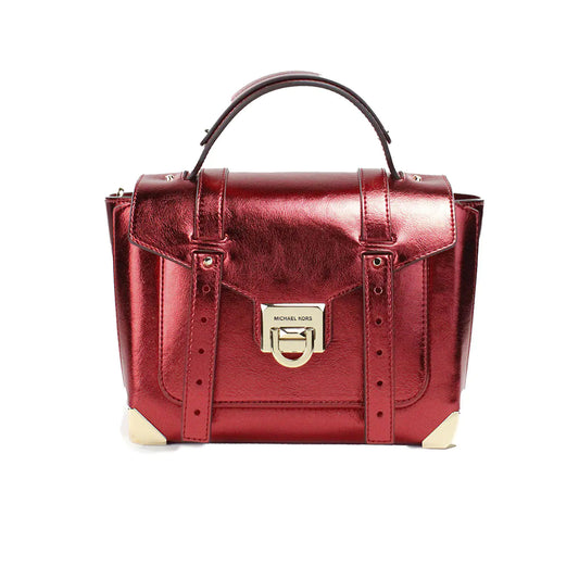 Michael Kors Manhattan Medium Metallic Crimson Convertible Satchel